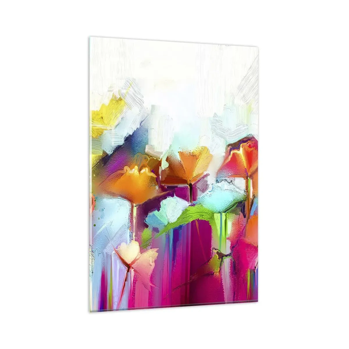 Impression sur verre - Image sur verre - Fleurs colorées abstraites sur fond clair - 80x120cm - L'arc-en-ciel s'est épanoui - Décoration murale moderne pour le salon et la chambre ARTTOR