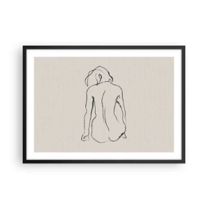 Affiche dans un cadre noir - Poster - Un croquis subtil de la silhouette d'une fille de dos - 70x50cm - Femme nue - Décoration murale moderne pour le salon et la chambre ARTTOR