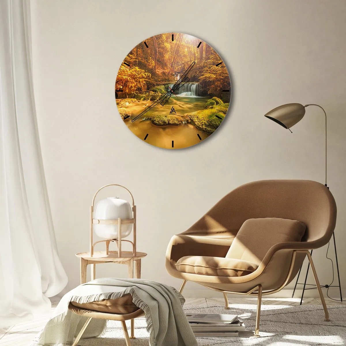 Horloge murale - Pendule murale - Cascade de forêt en or - 40x40 cm