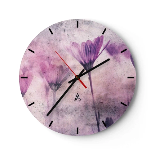 Horloge murale - Pendule murale - Délicates fleurs violettes sur fond pastel - 30x30cm - Rêve de fleurs - Décoration murale moderne pour le salon, la cuisine et la chambre ARTTOR