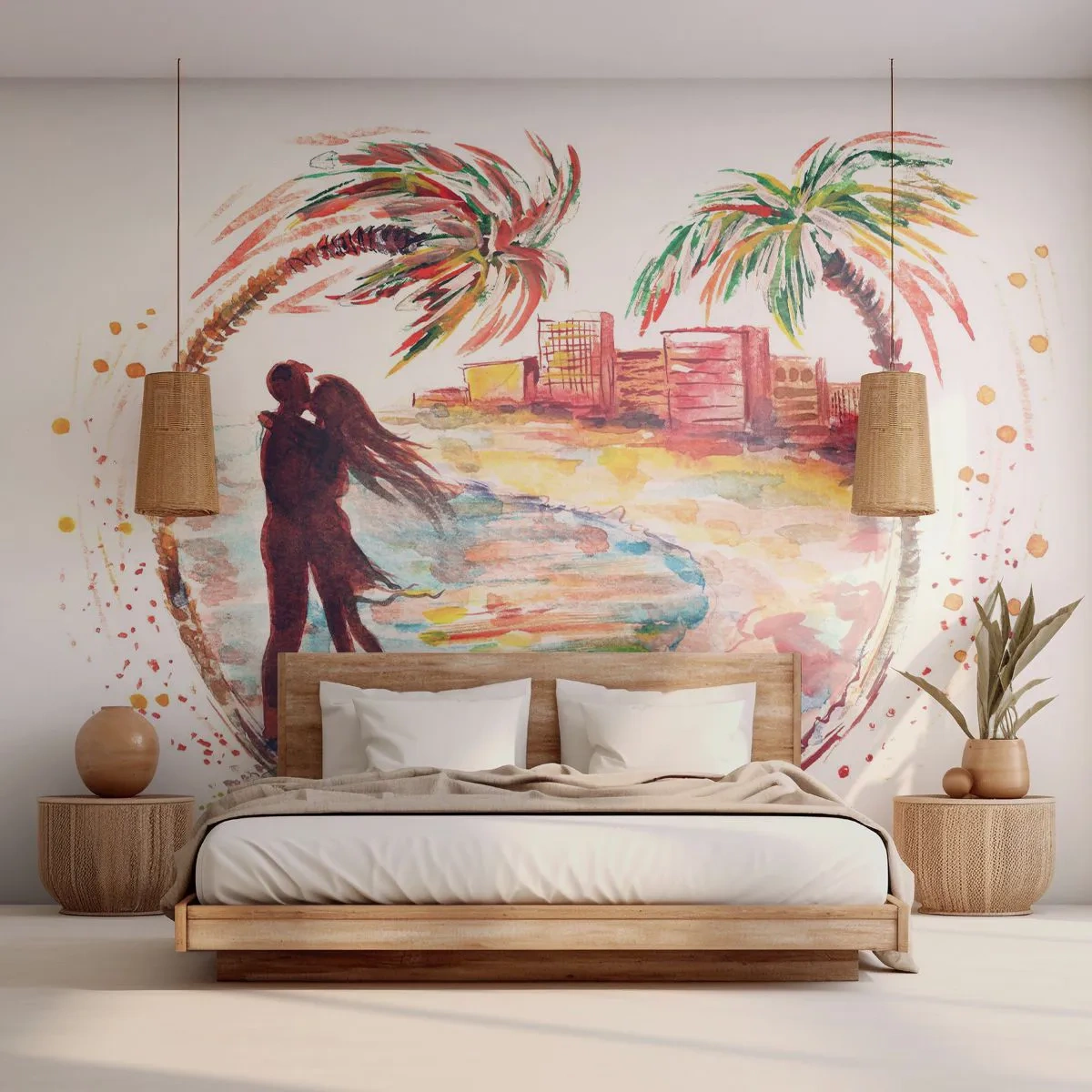 Papier Peint Autocollant Deluxe Sticker - Vacances romantiques - Personnes, Cocotier, Plage - 400x280 cm