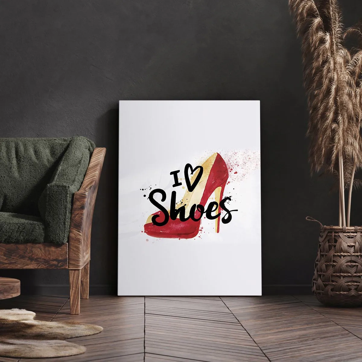 Impression sur toile - Image sur toile - Talon aiguille rouge avec l'inscription I love Shoes sur fond blanc - 80x120cm - L'amour a plusieurs noms - Décoration murale moderne pour le salon et la chambre ARTTOR