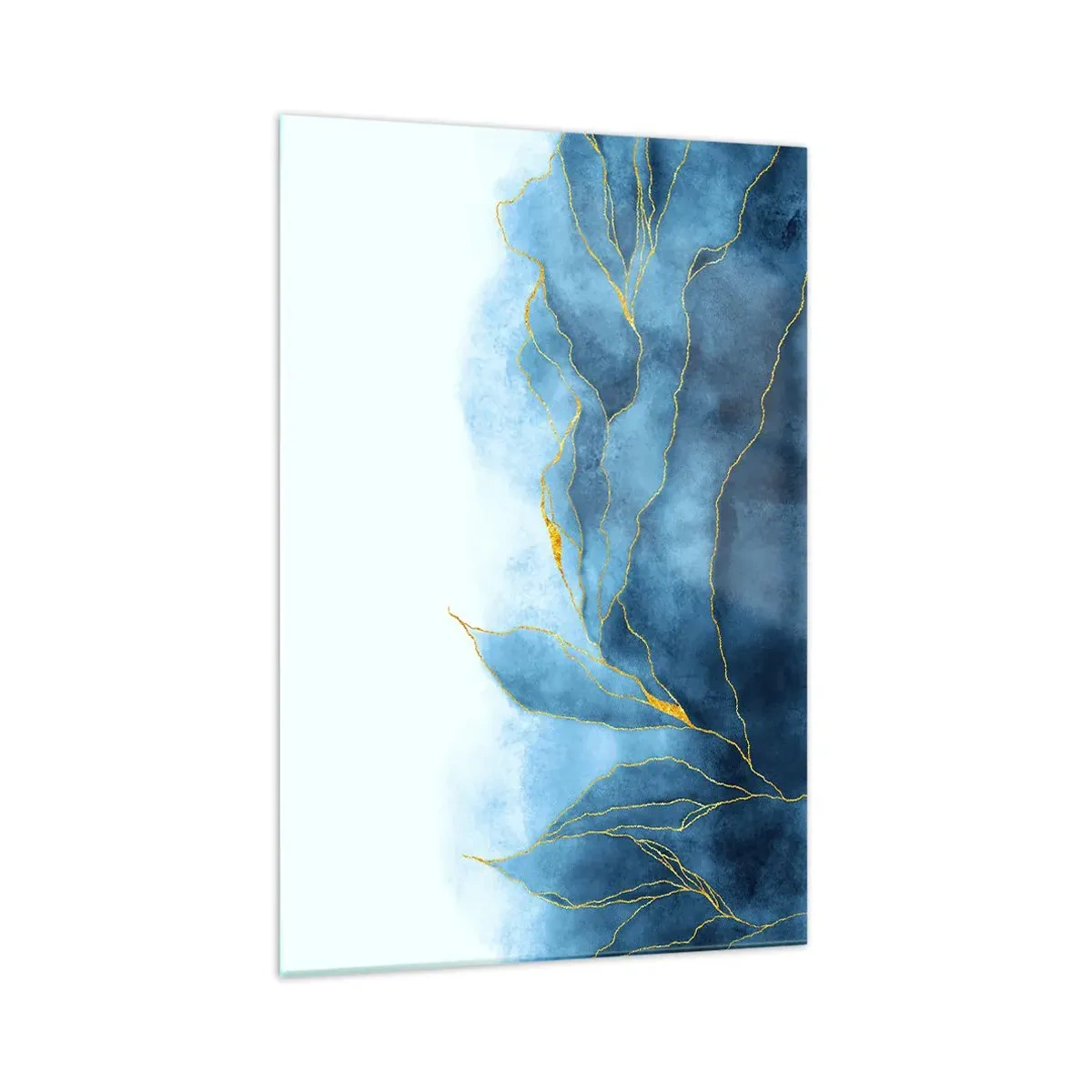 Impression sur verre - Image sur verre - Vagues abstraites dans des tons de bleu avec des accents dorés - 70x100cm - Bleu doré - Décoration murale moderne pour le salon et la chambre ARTTOR