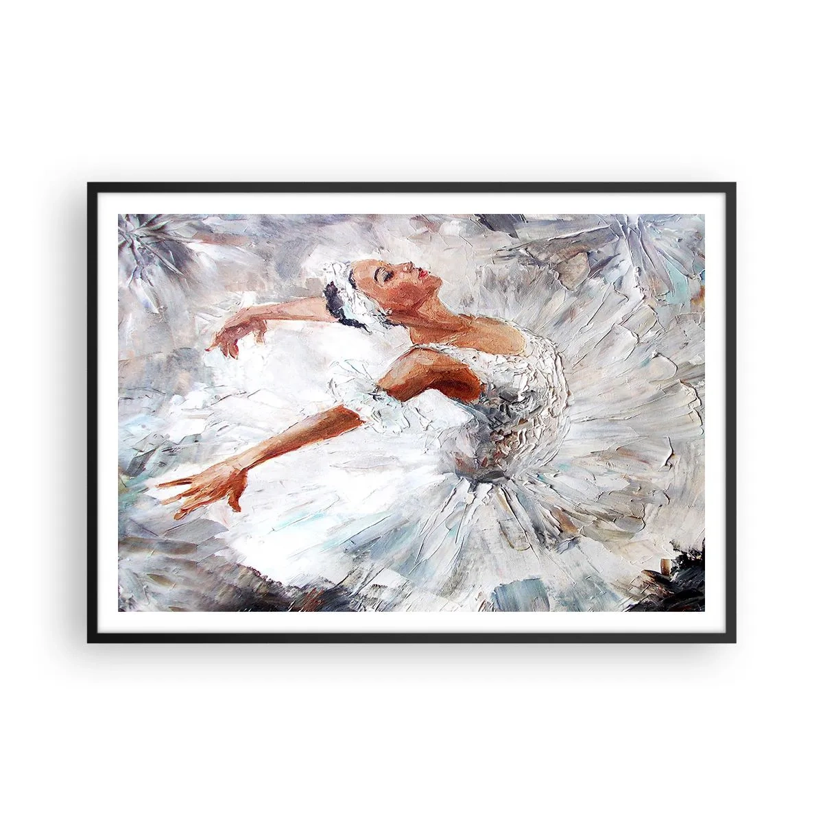 Affiche dans un cadre noir - Poster - Une ballerine en robe blanche dansant - 100x70cm - Délicat et léger comme du tulle - Décoration murale moderne pour le salon et la chambre ARTTOR