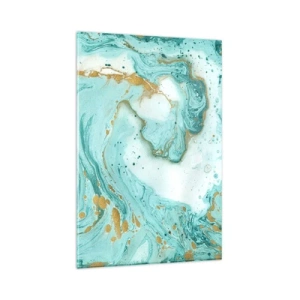 Impression sur verre - Image sur verre - Marbre turquoise avec des accents dorés dans une composition abstraite - 80x120cm - Sous la grande vague de l'ère Edo - Décoration murale moderne pour le salon et la chambre ARTTOR