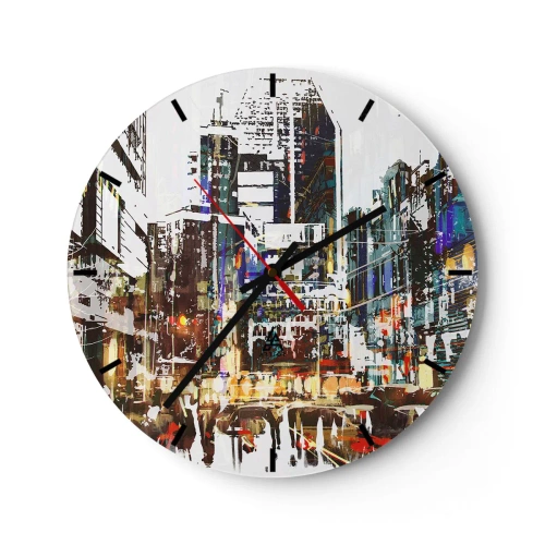 Horloge murale - Pendule murale - Panorama urbain abstrait aux couleurs intenses - 30x30cm - Une ville chatoyante - Décoration murale moderne pour le salon, la cuisine et la chambre ARTTOR