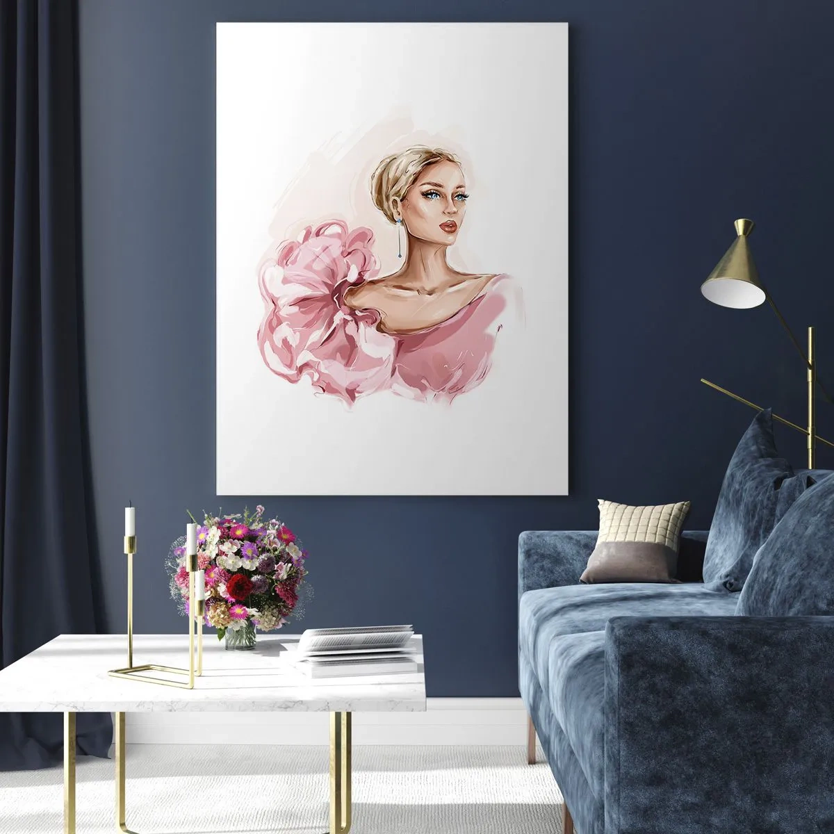 Impression sur verre - Image sur verre - Portrait d'une femme en robe rose sur fond clair - 70x100cm - Comme peinte... - Décoration murale moderne pour le salon et la chambre ARTTOR