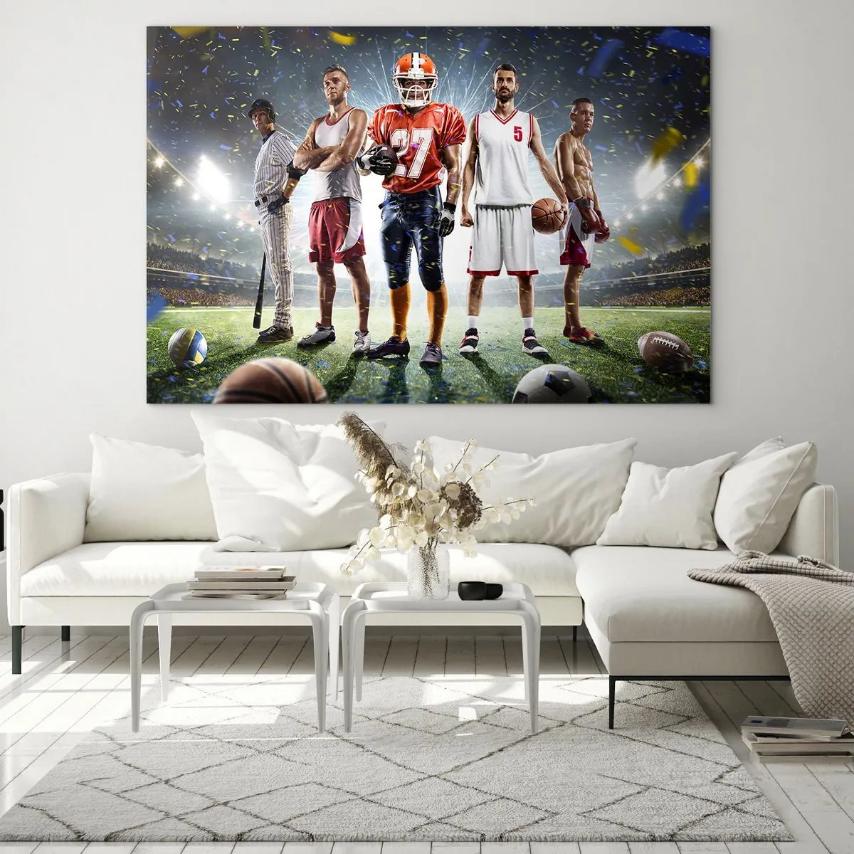 Impression sur verre - Image sur verre - Des athlètes de diverses disciplines dans le stade sous les projecteurs - 100x70cm - Gladiateurs des champs - Décoration murale moderne pour le salon et la chambre ARTTOR