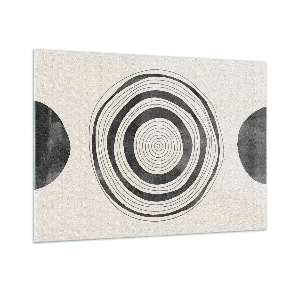 Impression sur verre - Image sur verre - Motif abstrait noir et blanc avec des cercles concentriques - 100x70cm - Ce qui est important c'est ce qu'il y a entre les deux - Décoration murale moderne pour le salon et la chambre ARTTOR