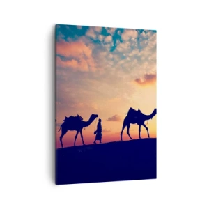 Impression sur toile - Image sur toile - Une caravane de chameaux errant dans le désert au coucher du soleil - 50x70cm - L'esprit mystérieux de l'Orient - Décoration murale moderne pour le salon et la chambre ARTTOR