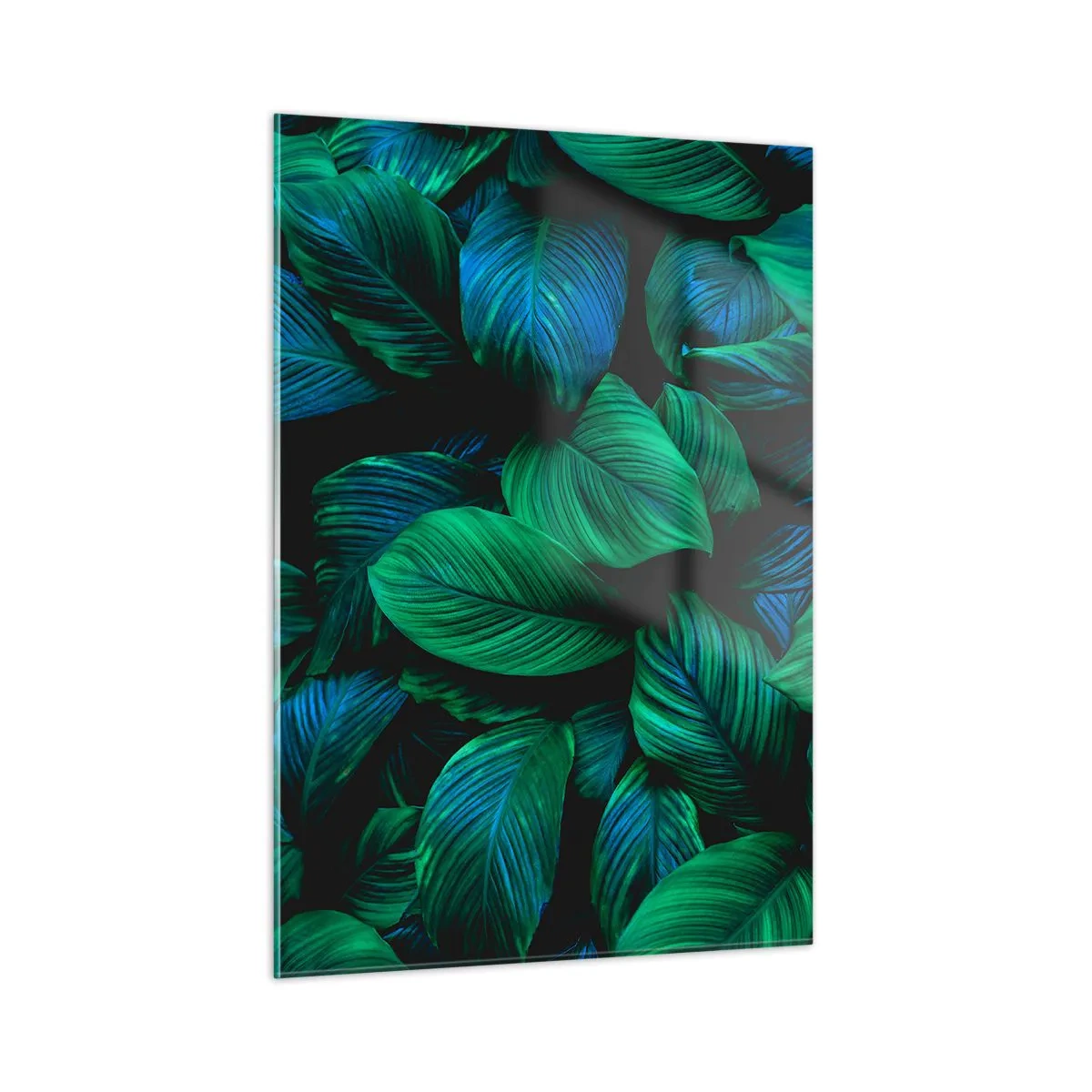 Impression sur verre - Image sur verre - Gros plan de feuilles aux nuances de vert intense - 50x70cm - Dans la foule verte - Décoration murale moderne pour le salon et la chambre ARTTOR