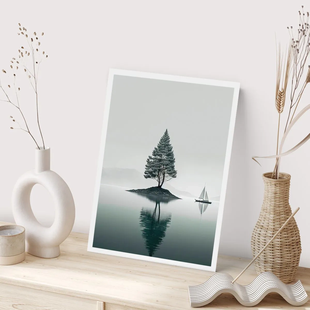 Affiche - Poster - Un arbre solitaire sur une île avec un reflet dans l'eau - 50x70cm - Un rêve somnolent - Décoration murale moderne pour le salon et la chambre ARTTOR
