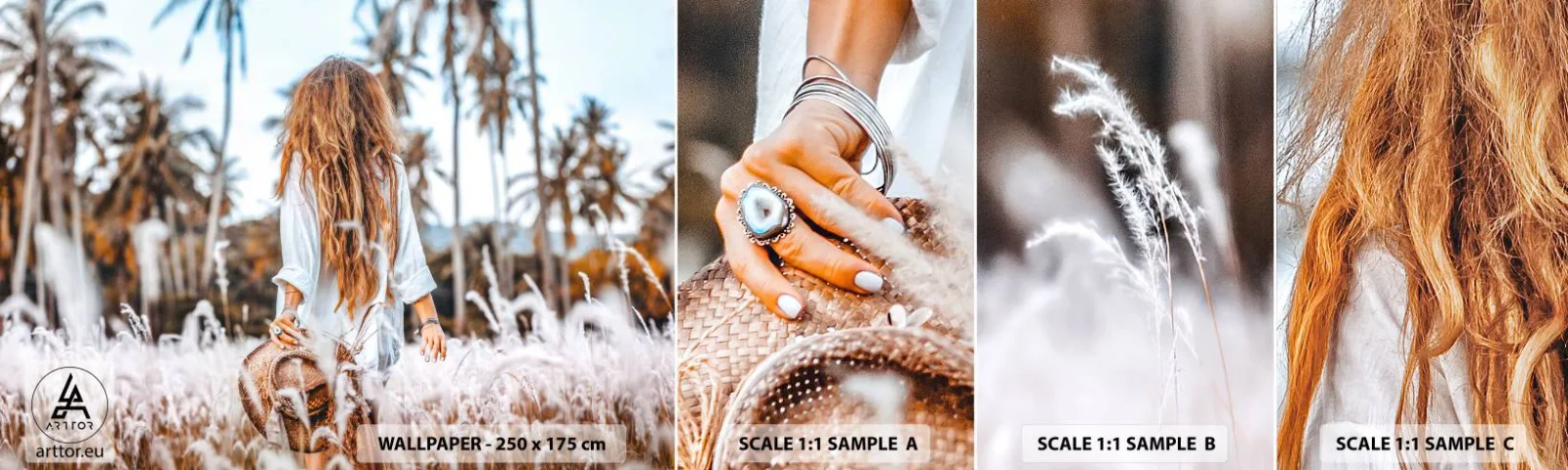 Échantillon de Papier Peint Autocollant Deluxe Sticker - Né de peluches d'herbe - Femme, Ancien, Bohème - 100x30 cm