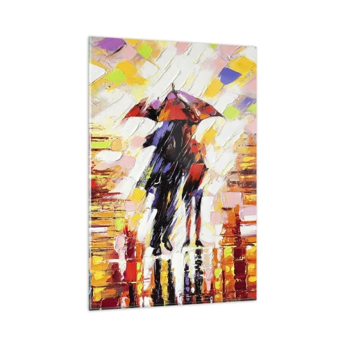 Impression sur verre - Image sur verre - Une scène abstraite d'une promenade sous un parapluie par une nuit pluvieuse. - 80x120cm - Ensemble à travers la nuit et la pluie - Décoration murale moderne pour le salon et la chambre ARTTOR