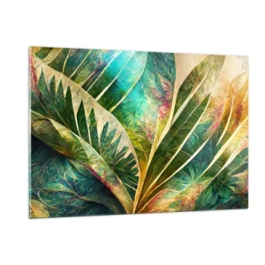 Impression sur verre - Image sur verre - Feuilles colorées avec une touche tropicale - 120x80cm - Les couleurs des tropiques - Décoration murale moderne pour le salon et la chambre ARTTOR