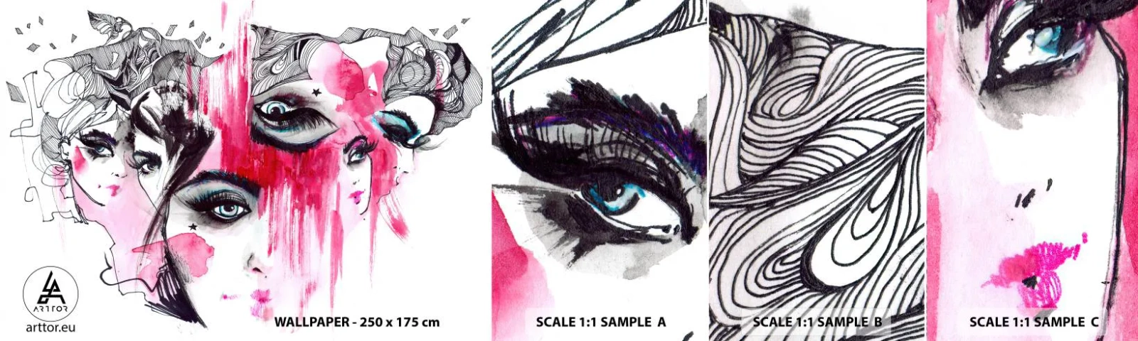 Échantillon de Papier Peint Autocollant Deluxe Sticker - , - Oeil de femme, Visage de femme, Morceau - 100x30 cm