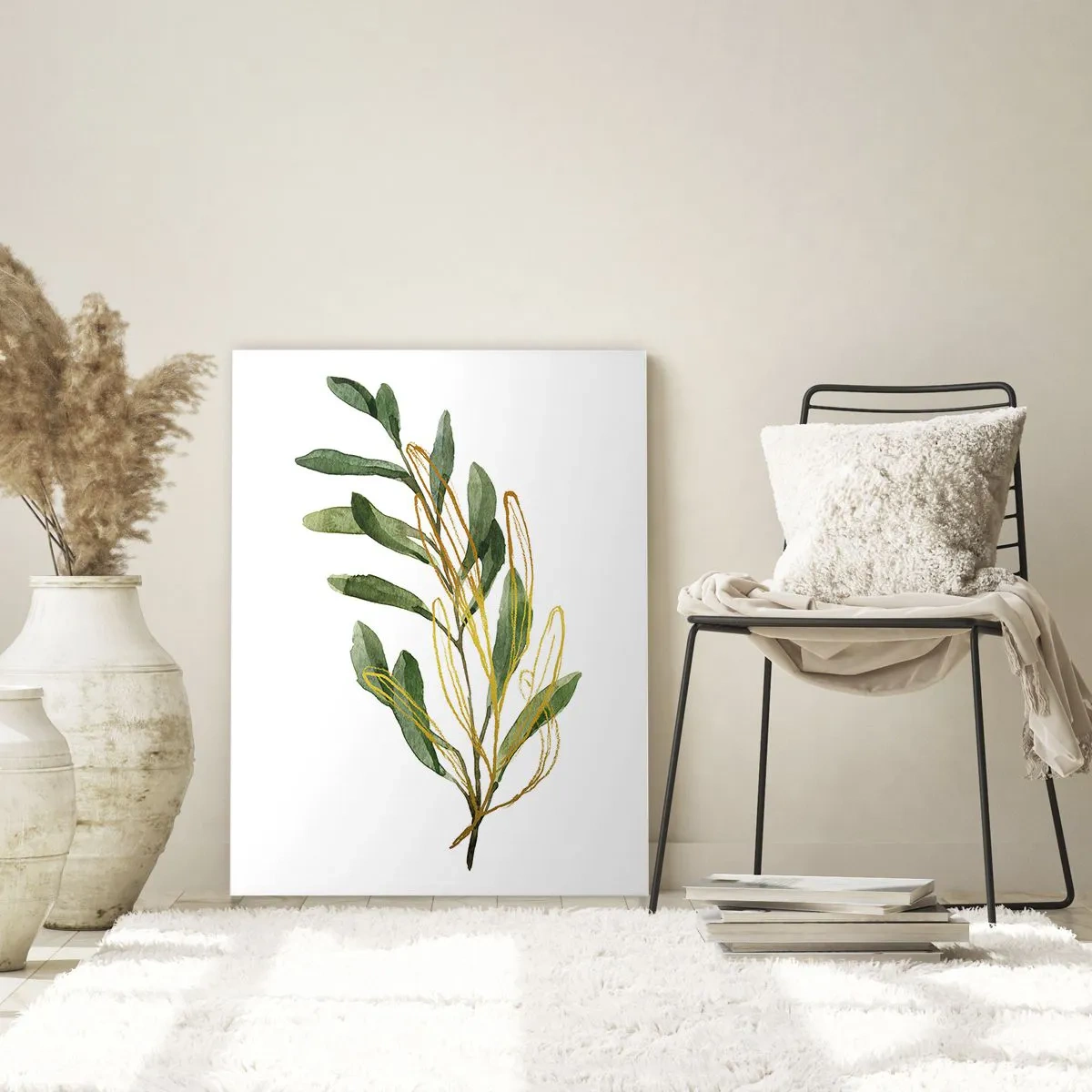 Impression sur verre - Image sur verre - Une branche verte avec un délicat accent doré - 50x70cm - Tout ce qui est bon - Décoration murale moderne pour le salon et la chambre ARTTOR