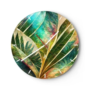 Horloge murale - Pendule murale - Feuilles tropicales colorées dans des tons verts intenses - 30x30cm - Les couleurs des tropiques - Décoration murale moderne pour le salon, la cuisine et la chambre ARTTOR