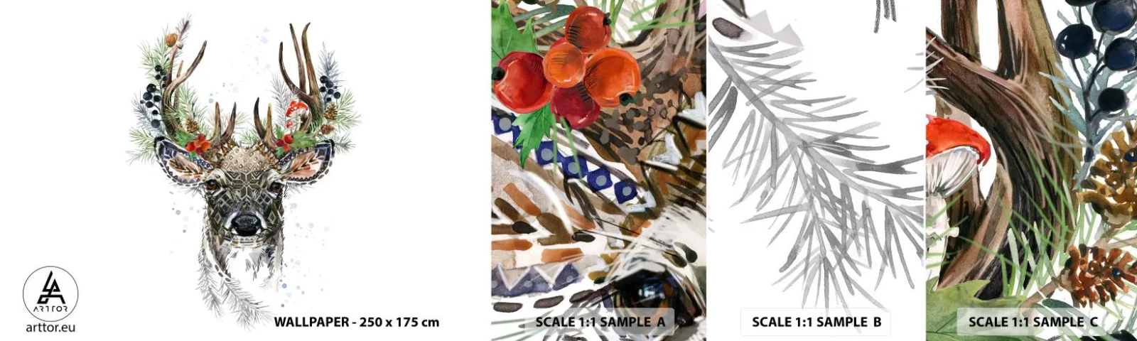 Échantillon De Papier Peint Standard Eco - En robe de fête - Abstraction, Cerf, Renne - 100x30 cm