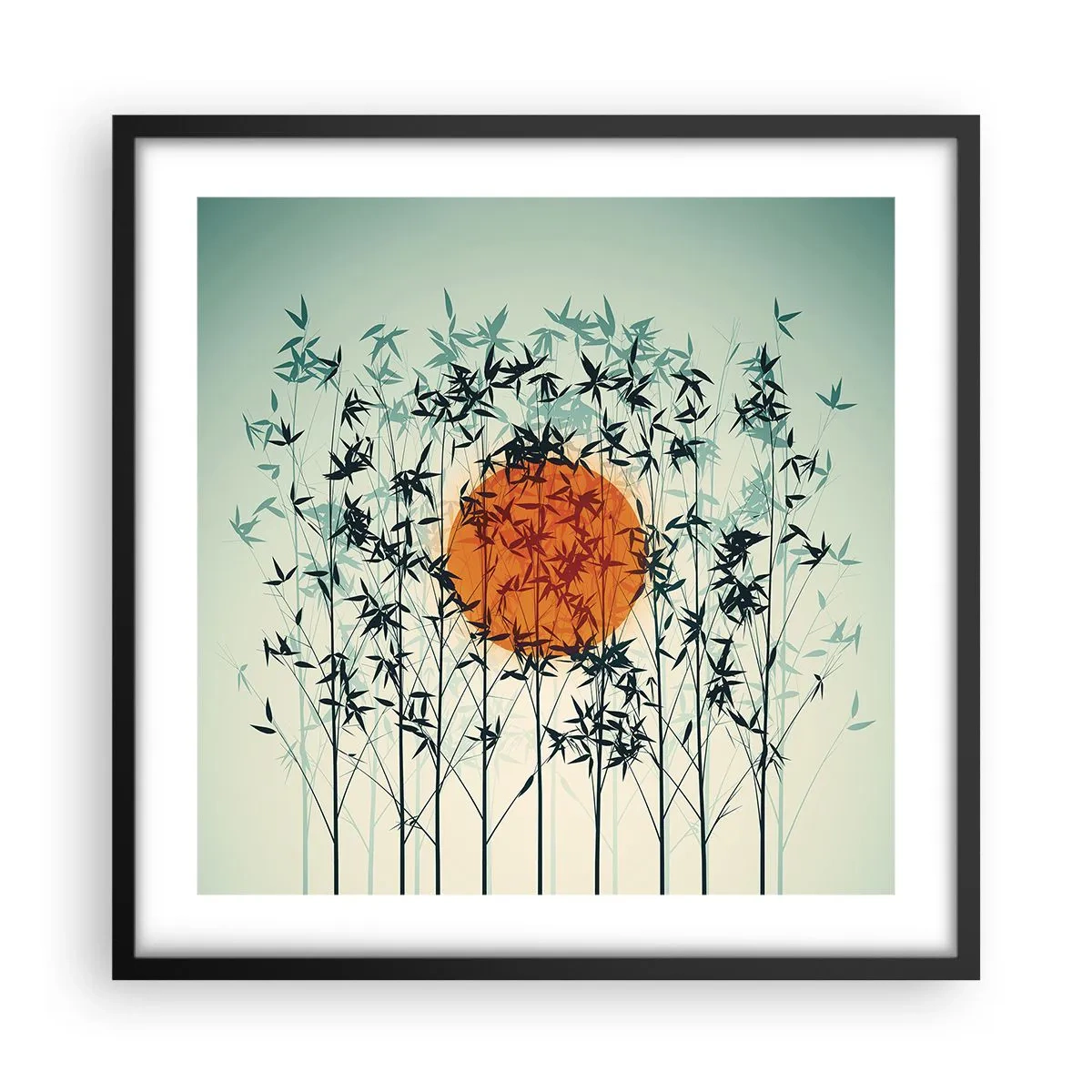 Affiche dans un cadre noir - Poster - Soleil japonnais - 50x50 cm