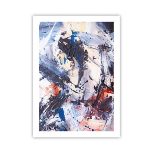 Affiche - Poster - Composition abstraite dans les tons de bleu et d'orange - 50x70cm - La danse folle de l'abstrait - Décoration murale moderne pour le salon et la chambre ARTTOR