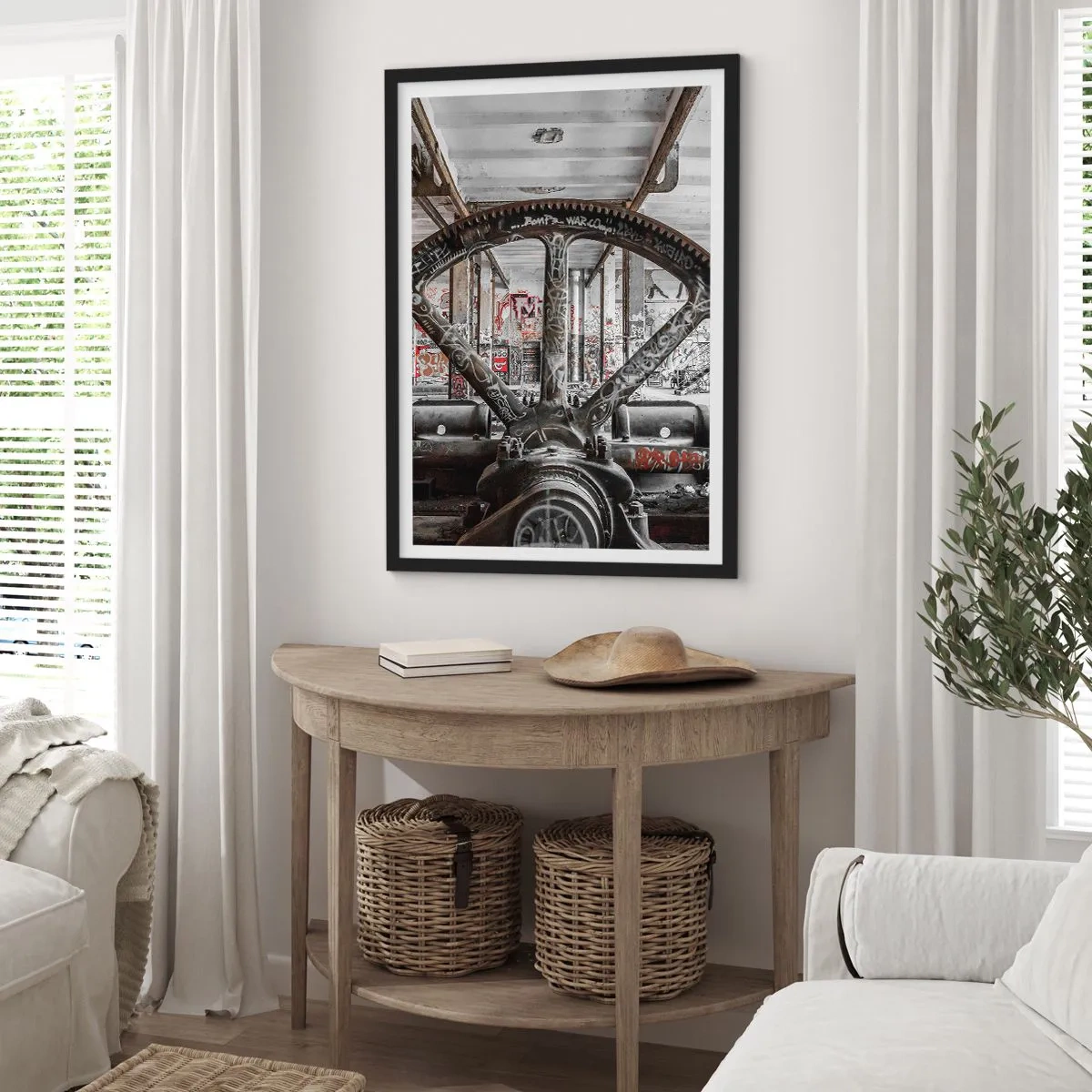 Affiche dans un cadre noir - Poster - Machine à graffitis industrielle dans une usine abandonnée - 50x70cm - Vie secrète d'une usine - Décoration murale moderne pour le salon et la chambre ARTTOR