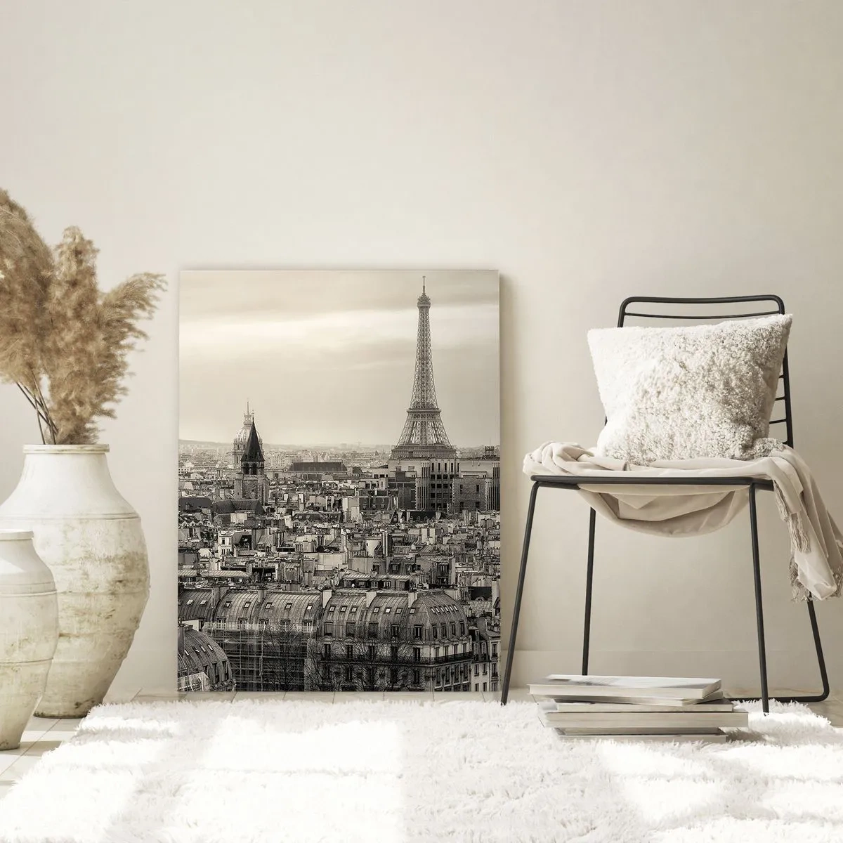 Impression sur verre - Image sur verre - Un panorama de Paris avec vue sur la Tour Eiffel dans des tons sépia - 50x70cm - Sur les toits de Paris - Décoration murale moderne pour le salon et la chambre ARTTOR