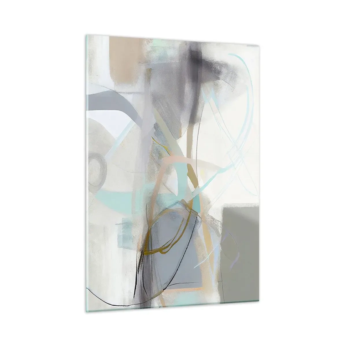 Impression sur verre - Image sur verre - Une abstraction brumeuse avec des accents pastel et graphite. - 50x70cm - Abstraction brumeuse - Décoration murale moderne pour le salon et la chambre ARTTOR