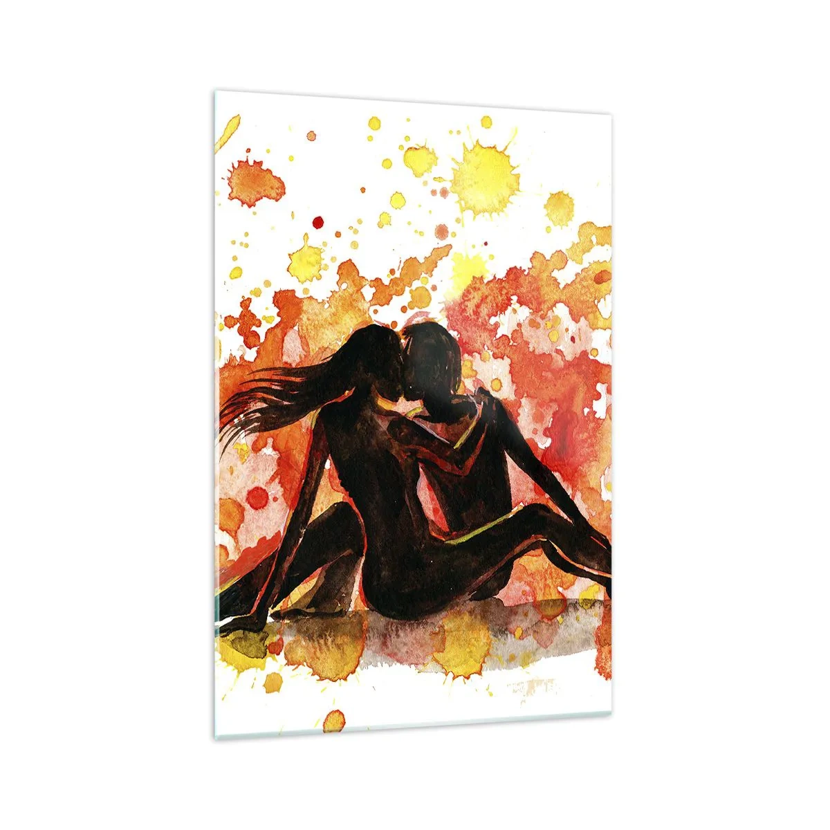 Impression sur verre - Image sur verre - Une aquarelle romantique de deux personnes aux couleurs chaudes. - 70x100cm - Et la lumière fut - Décoration murale moderne pour le salon et la chambre ARTTOR