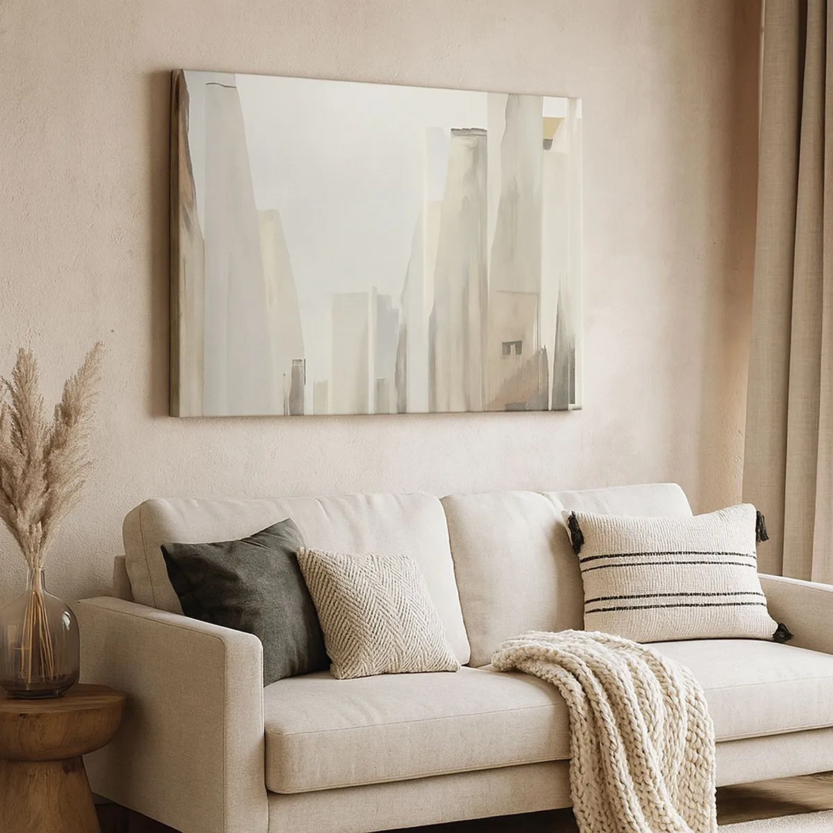 Impression sur toile - Image sur toile - Paysage urbain abstrait aux tons pastel - 70x50cm - Rêve de la ville - Décoration murale moderne pour le salon et la chambre ARTTOR