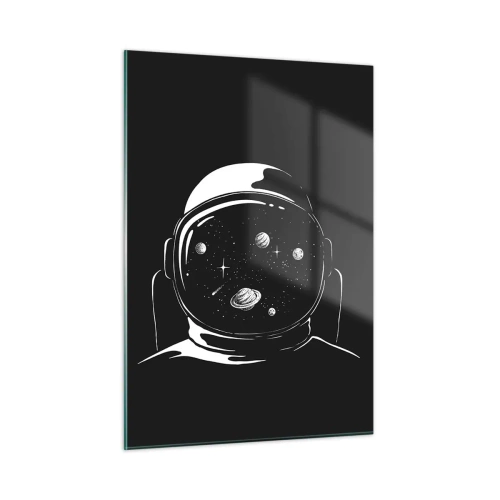 Impression sur verre - Image sur verre - Astronaute avec des étoiles et des planètes dans son casque sur fond noir - 50x70cm - Sympa la vue - Décoration murale moderne pour le salon et la chambre ARTTOR