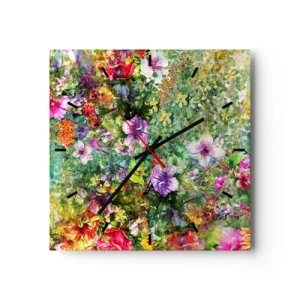 Horloge murale - Pendule murale - Une composition florale colorée sur fond vert - 30x30cm - En fleurs pour la perdition - Décoration murale moderne pour le salon et la chambre ARTTOR