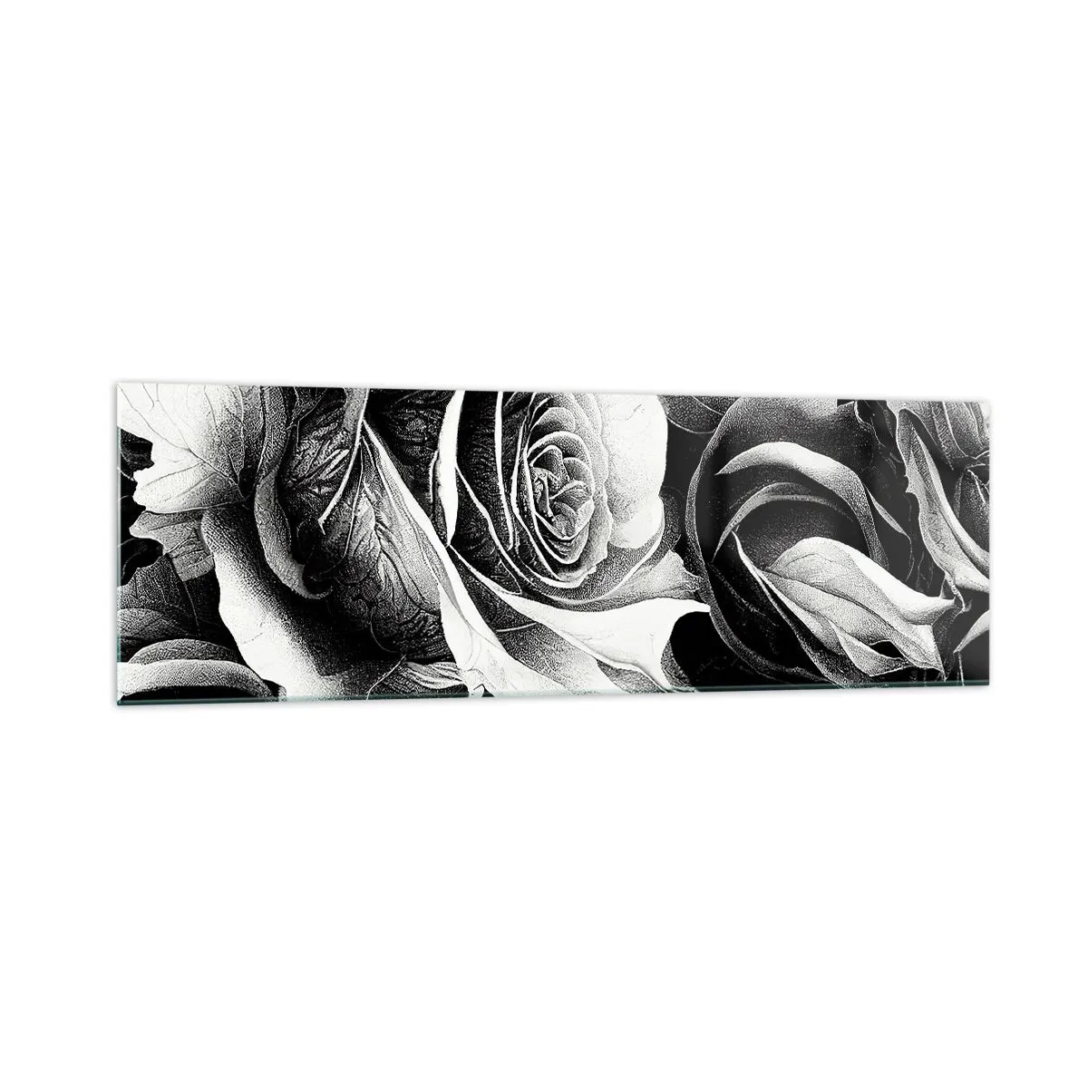 Impression sur verre - Image sur verre - Roses noires et blanches dans une composition élégante - 160x50cm - Toujours une reine - Décoration murale moderne pour le salon et la chambre ARTTOR