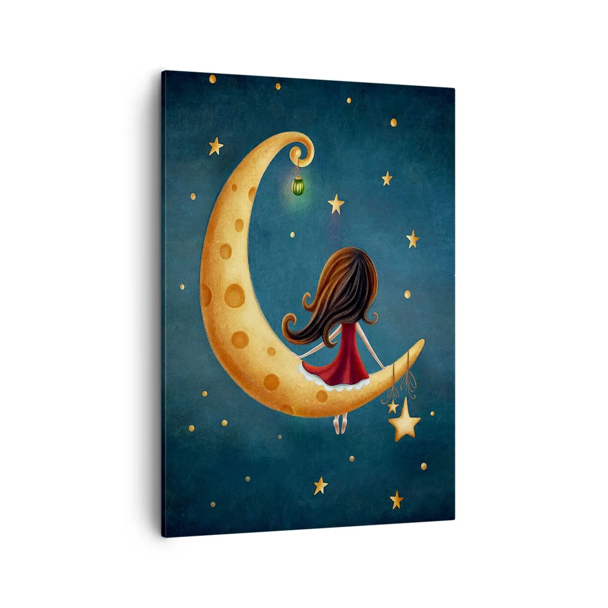Impression sur toile - Image sur toile - Une fille sur la lune entourée d'étoiles - 50x70cm - Il était une fois... - Décoration murale moderne pour le salon et la chambre ARTTOR
