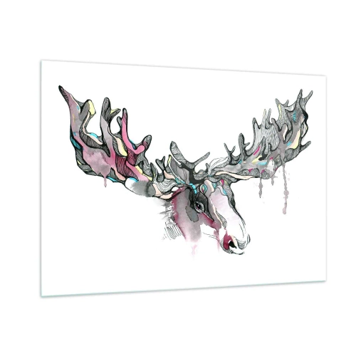 Impression sur verre - Image sur verre - Aquarelle colorée d'un élan avec de vastes bois - 100x70cm - Couronne du roi de la forêt - Décoration murale moderne pour le salon et la chambre ARTTOR