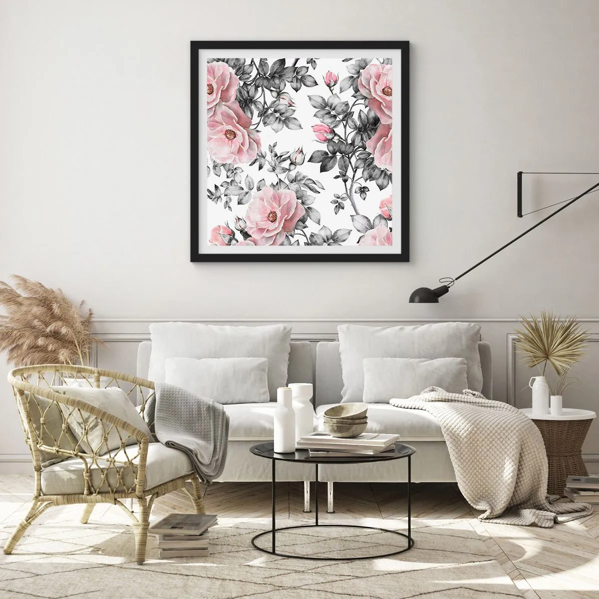 Affiche dans un cadre noir - Poster - Se perdre dans les fleurs des roses - 30x30 cm