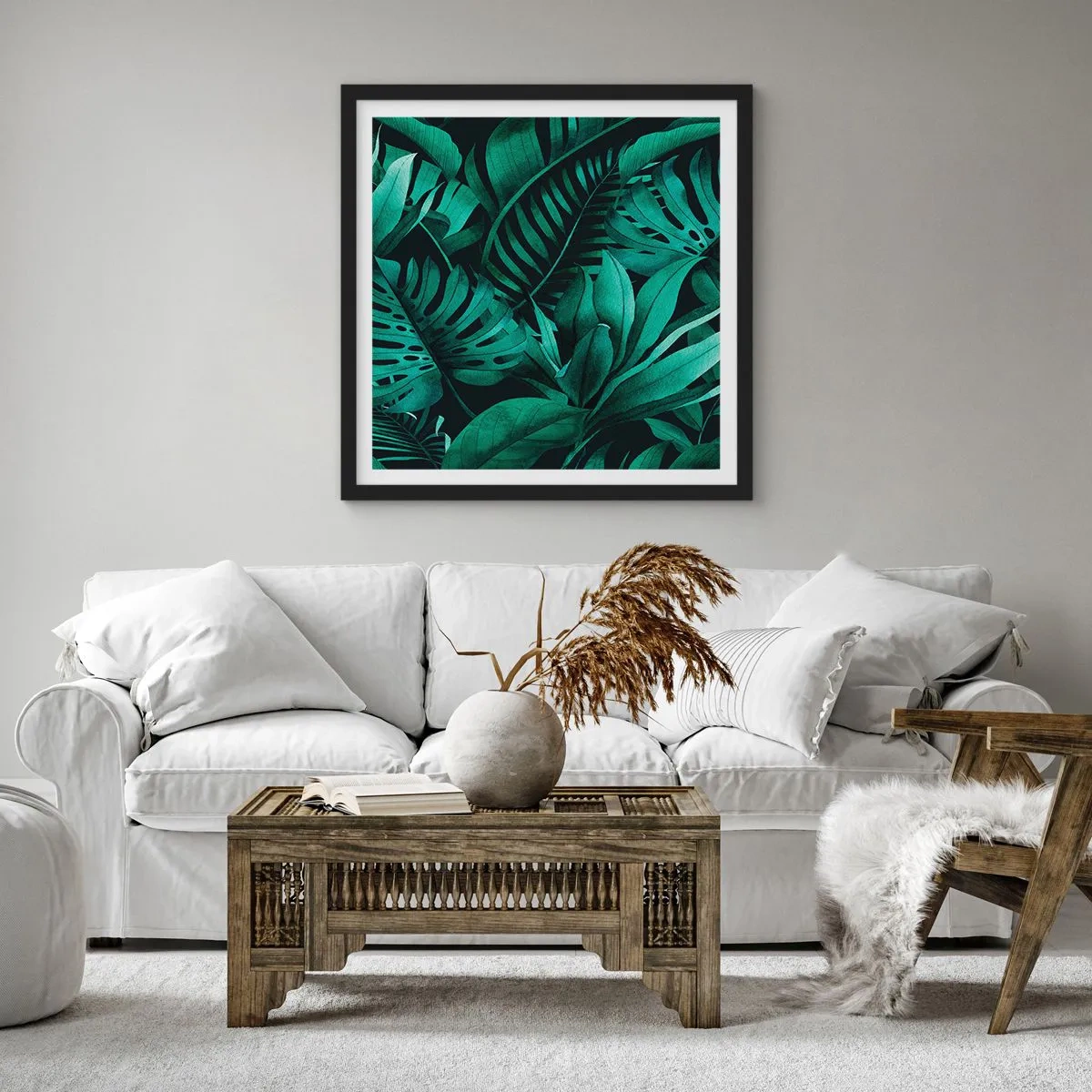 Affiche dans un cadre noir - Poster - Profondeur du vert tropical - 60x60 cm