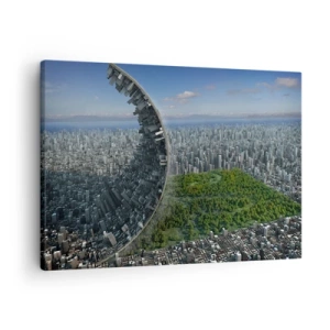 Impression sur toile - Image sur toile - Une ville dynamique avec une touche surréaliste - 70x50cm - La nature est éternelle - Décoration murale moderne pour le salon et la chambre ARTTOR