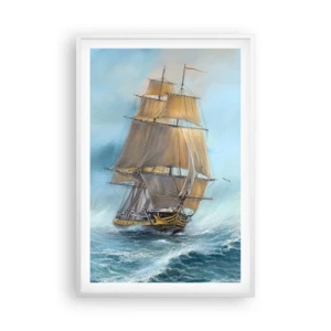 Affiche dans un cadre blanc - Poster - Se précipitant sur les vagues - 61x91 cm