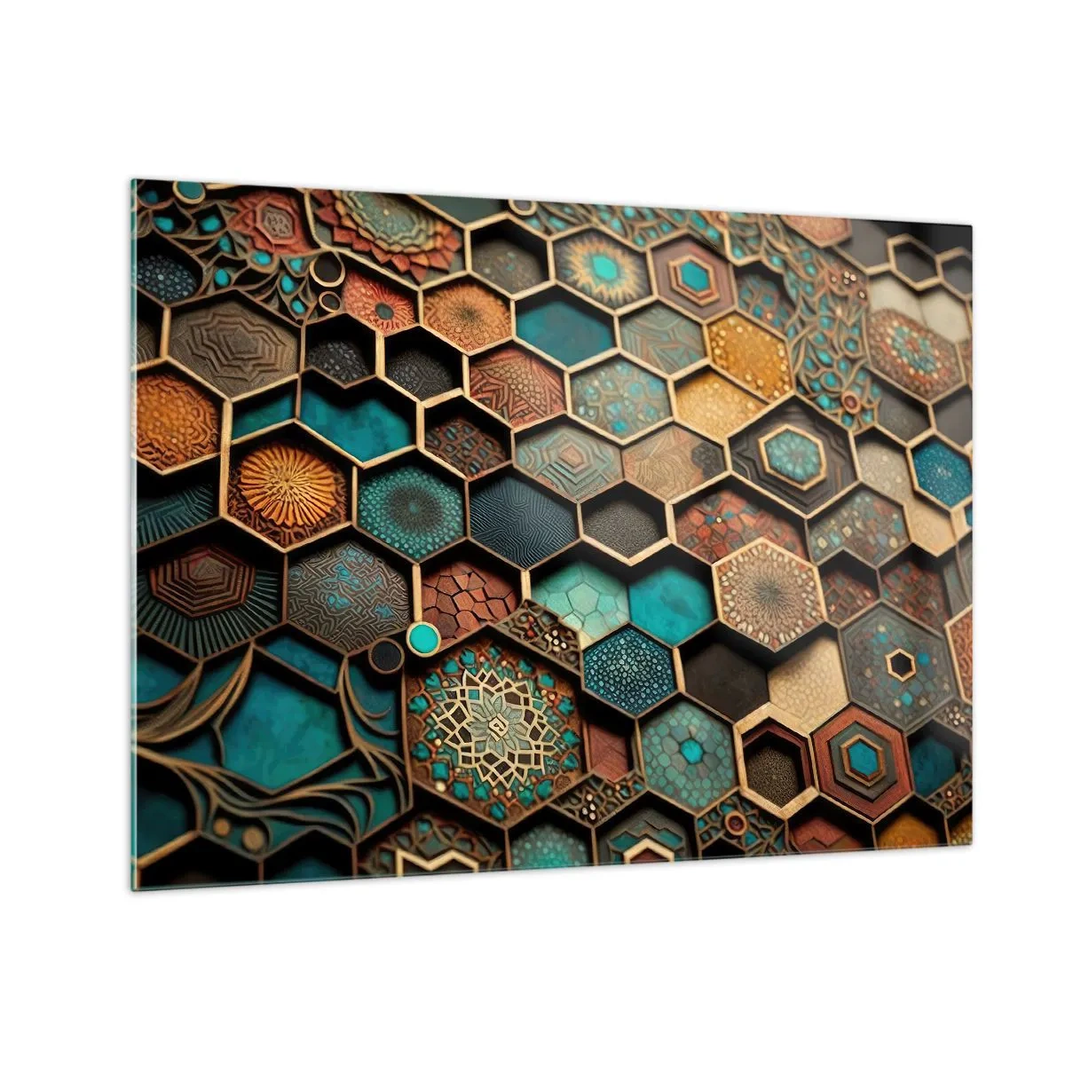 Impression sur verre - Image sur verre - Mosaïque à motifs géométriques de style oriental - 70x50cm - Ornements arabes – variation - Décoration murale moderne pour le salon et la chambre ARTTOR