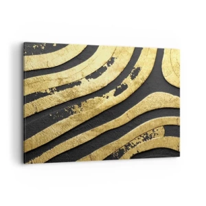 Impression sur toile - Image sur toile - Vagues abstraites dorées sur fond noir - 100x70cm - Tout coule - Décoration murale moderne pour le salon et la chambre ARTTOR