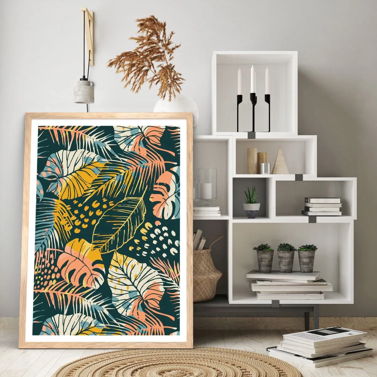 Affiche dans un chêne clair - Poster - Fantaisie feuillue - 61x91 cm