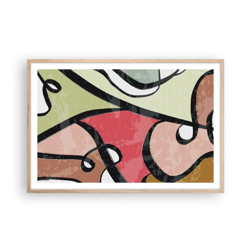Affiche dans un chêne clair - Poster - Pirouettes parmi les couleurs - 91x61 cm