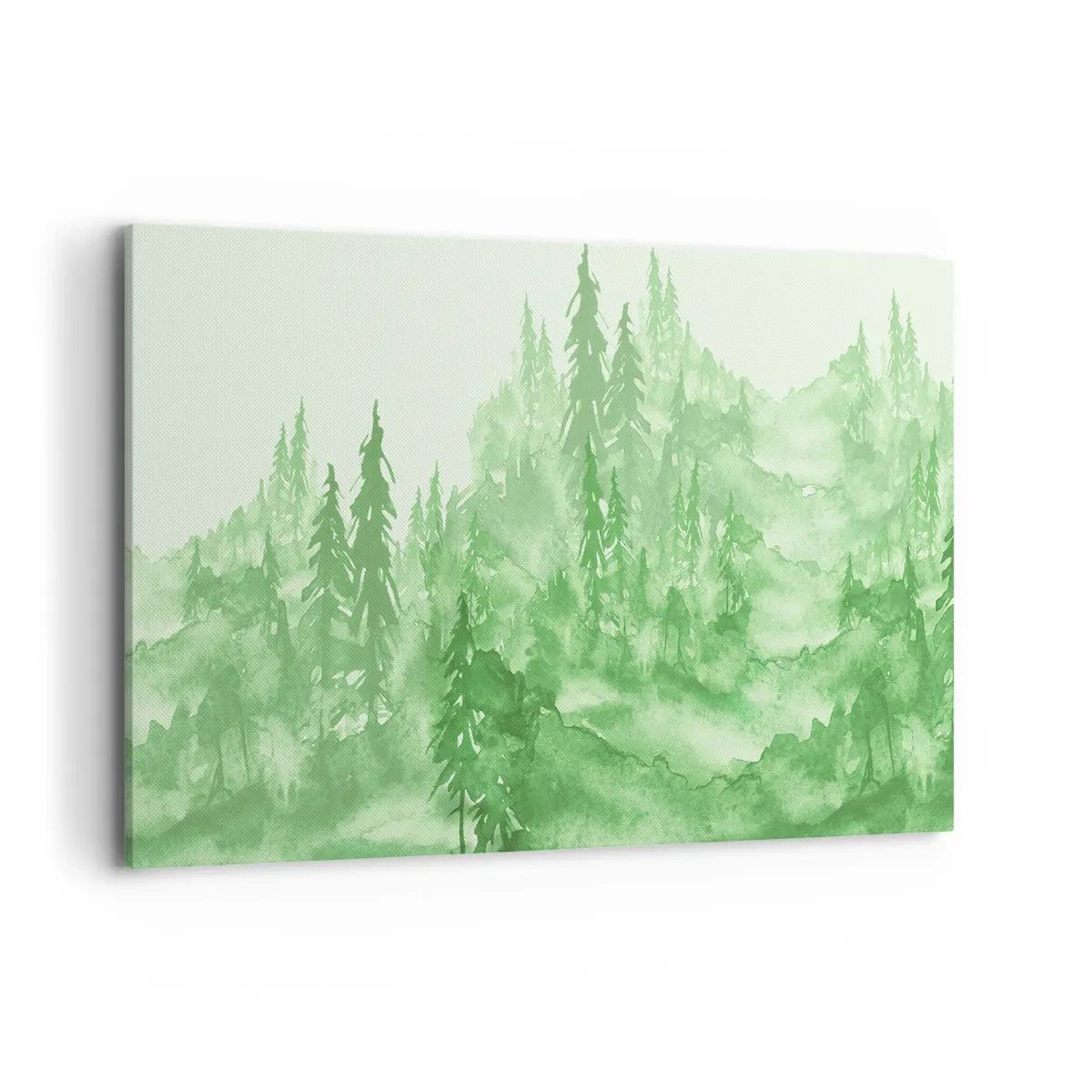 Impression sur toile - Image sur toile - Forêt verte dans un style aquarelle sur un fond clair - 120x80cm - Flou de brouillard vert - Décoration murale moderne pour le salon et la chambre ARTTOR