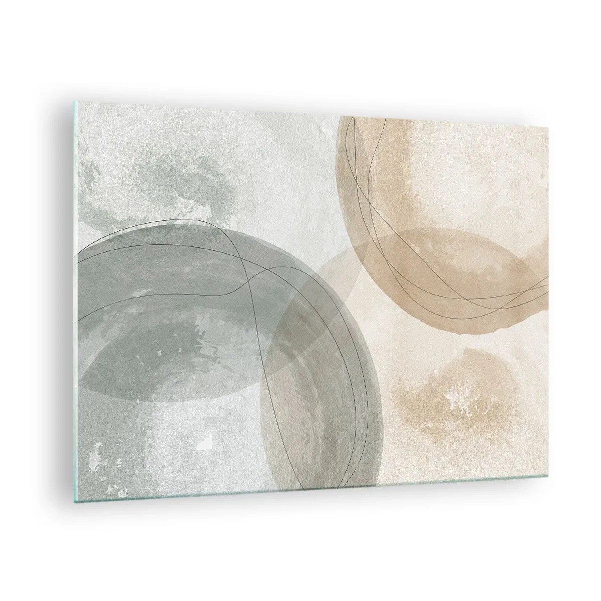 Impression sur verre - Image sur verre - Cercles et lignes pastel dans une composition subtile - 70x50cm - Mondes pénétrants - Décoration murale moderne pour le salon et la chambre ARTTOR