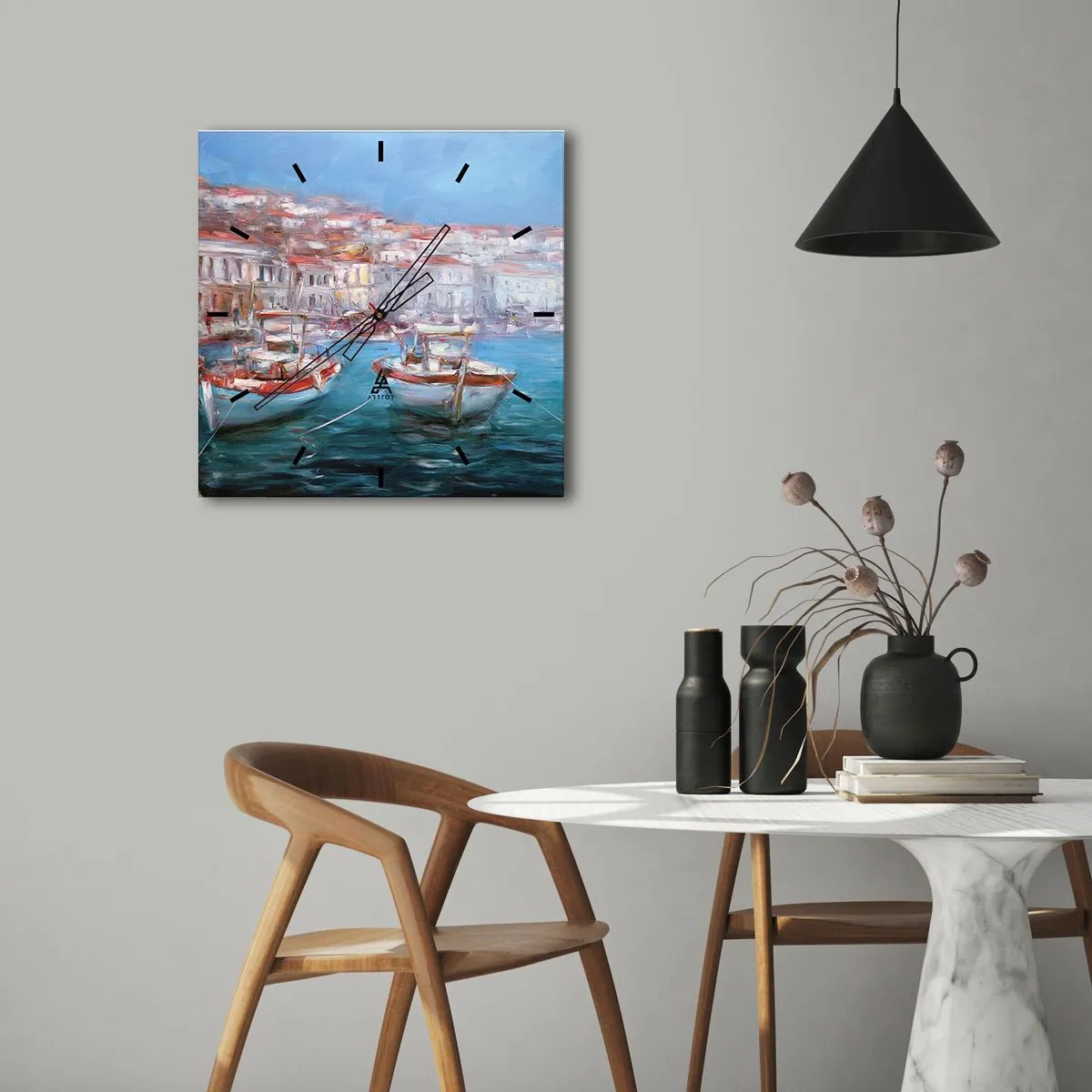 Horloge murale - Pendule murale - Bateaux dans une baie italienne pittoresque - 30x30cm - Baie italienne - Décoration murale moderne pour le salon et la chambre ARTTOR