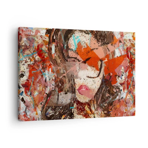 Impression sur toile - Image sur toile - Portrait abstrait d'une femme aux couleurs intenses - 70x50cm - Personne ne sait ce que tu es vraiment - Décoration murale moderne pour le salon et la chambre ARTTOR