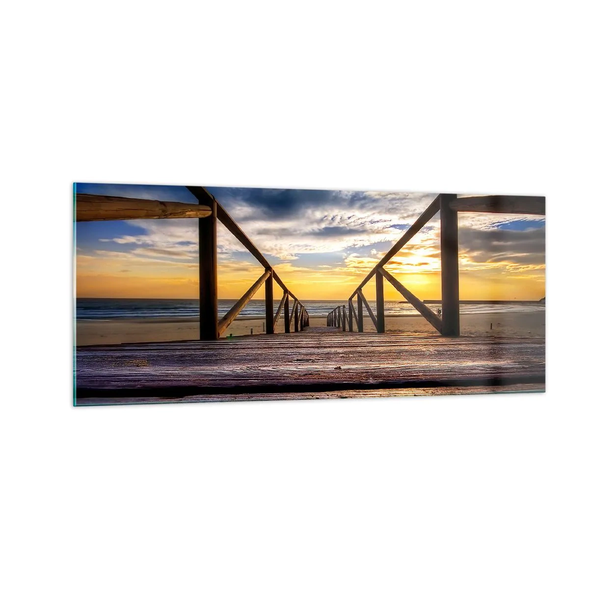 Impression sur verre - Image sur verre - Directement sur une plage calme au coucher de soleil - 100x40 cm