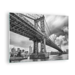 Impression sur verre - Image sur verre - Un pont suspendu dans un décor monochrome - 70x50cm - Au coeur de la ville - Décoration murale moderne pour le salon et la chambre ARTTOR
