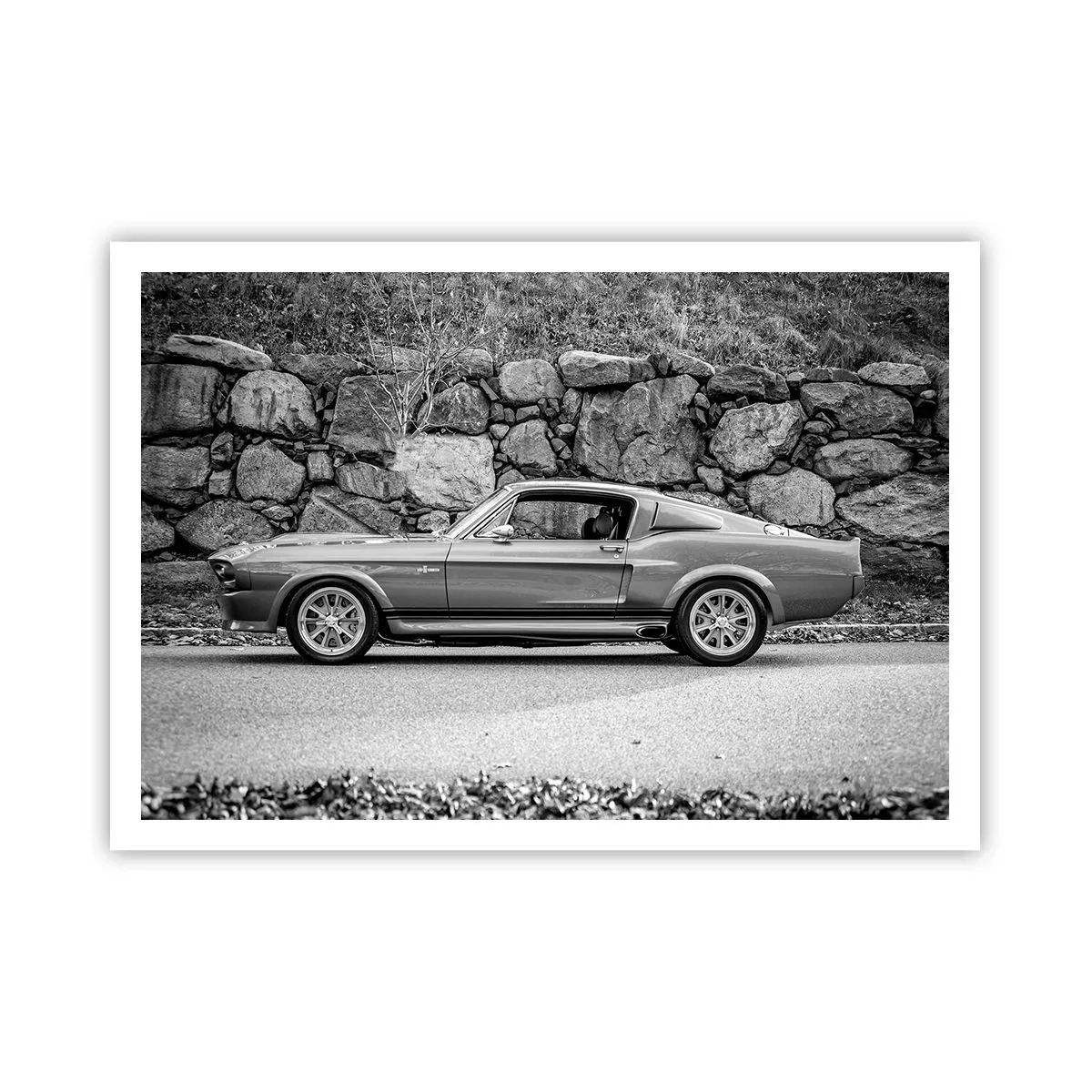 Affiche - Poster - Photo en noir et blanc d'une voiture classique - 100x70cm - Légende des années 60 - Décoration murale moderne pour le salon et la chambre ARTTOR